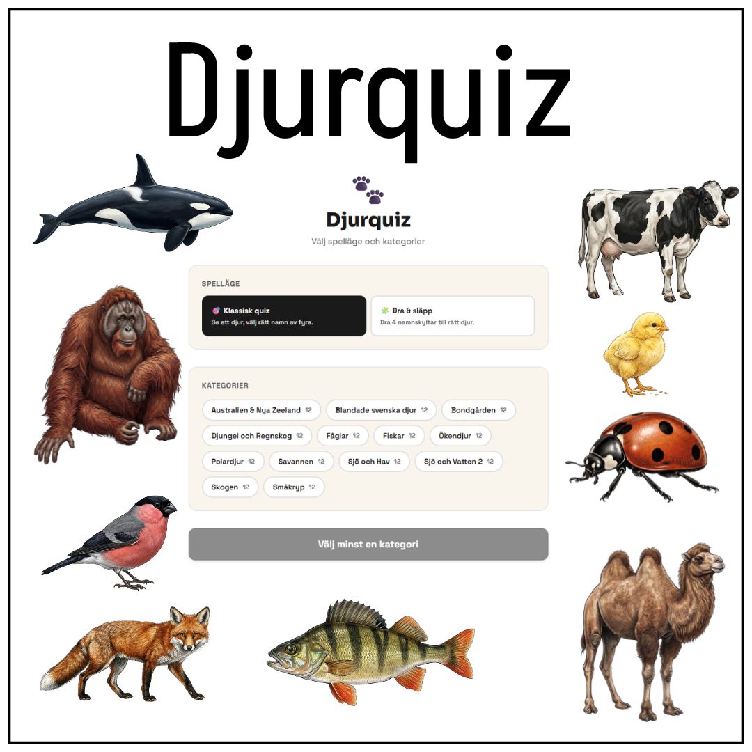 Digitalt djurquiz för lärare på smartboard