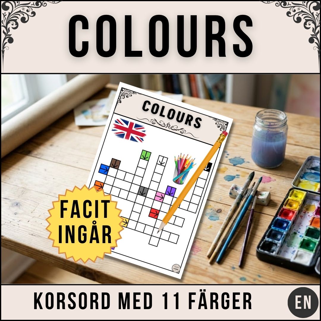 Korsord om färger (Colours) - Engelska