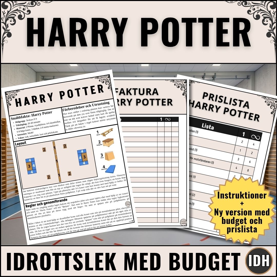 Idrottsleken Harry Potter med instruktioner och nytt tillägg med en budget-komponent. Perfekt på idrottslektionen