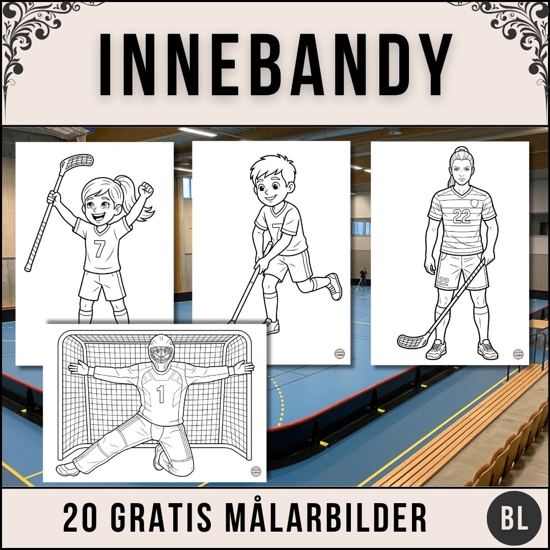 Gratis Innebandy Målarbilder – 20 Sidor Färgläggning för Skola & Fritids