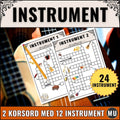 Pedagogiskt korsord med 24 instrument fördelat på 2 olika korsord. PDF-fil redo att skrivas ut direkt till din lektion.
