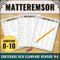 Omslag för digitalt skolmaterial i matematik som visar matteremsor och matteblad för addition 0-10, skapat av Magister Fabbri.