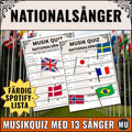 Lär dig nationalsånger med ett enkelt musikquiz. 13 sånger med följdfrågor och utslagningsfråga.