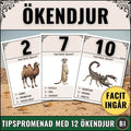 Produktbild för Magister Fabbris digitala skolmaterial: En tipspromenad i PDF-format om ökendjur med 12 illustrerade frågekort samt tillhörande facit.