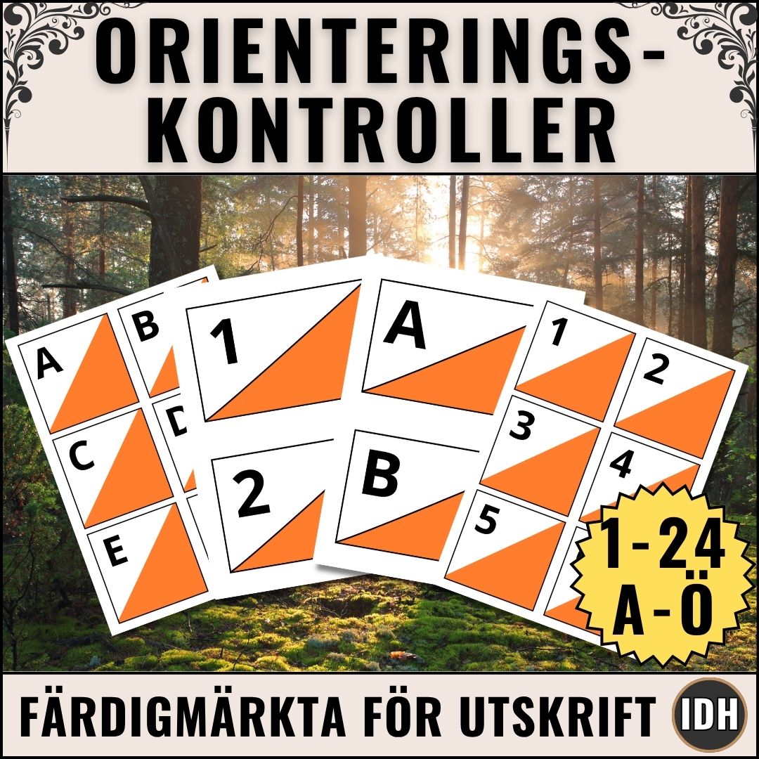 Orienteringskontroller för idrottslektionen. Färdiga för för utskrift med eller utan märkning