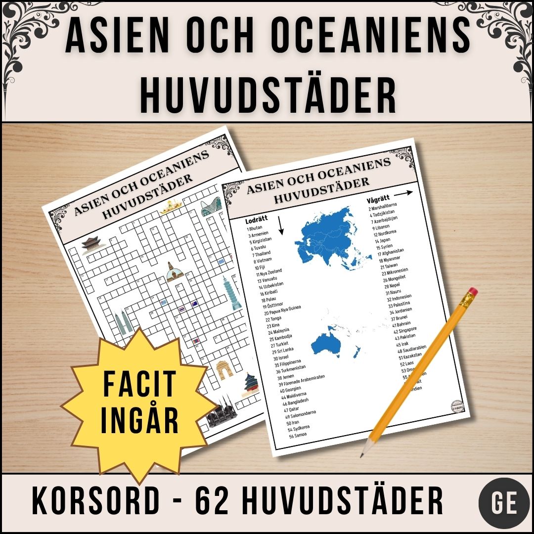 Asien och Oceaniens Huvudstäder - Korsord