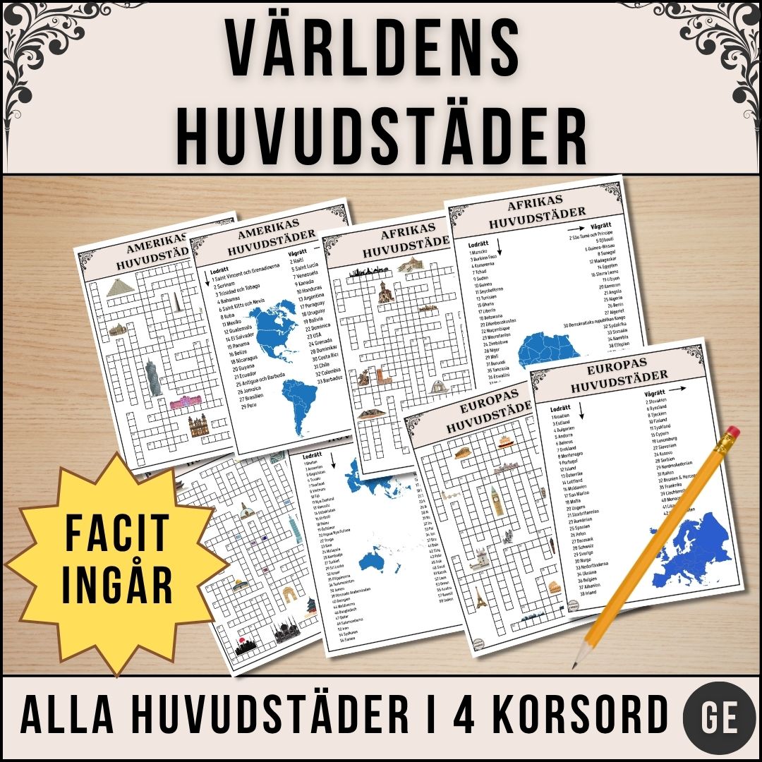 Världens Huvudstäder: Stora Korsordspaketet (Alla världsdelar)