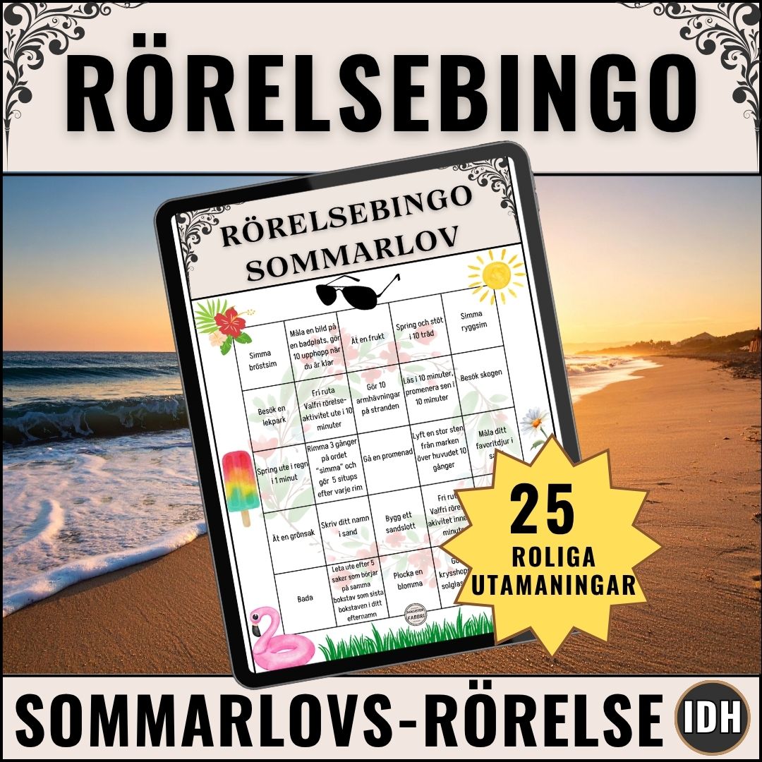 Ett bingo för rörelse under sommarlovet. Aktivera dina barn eller elever i sommar med 25 roliga sommarutmaningar