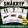 Omslagsbild för digitalt skolmaterial: Tipspromenad om småkryp med 12 illustrerade frågekort och facit, skapat av Magister Fabbri.