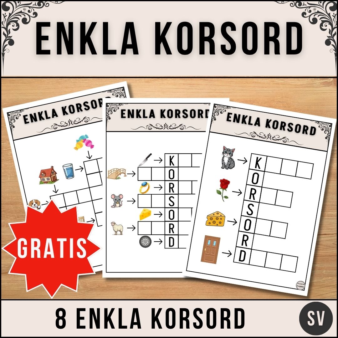 Gratis Enkla Korsord för barn (med bildstöd & facit)