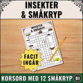 Produktbild för Magister Fabbris digitala skolmaterial: Ett välillustrerat korsord om insekter och småkryp med två svårighetsnivåer och ett tillhörande facit.