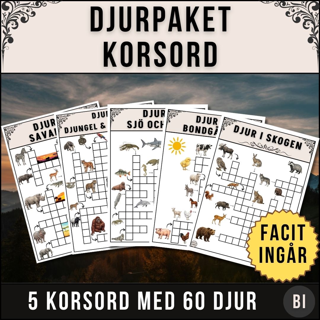 Djurkorsord - 5 korsord i ett paket