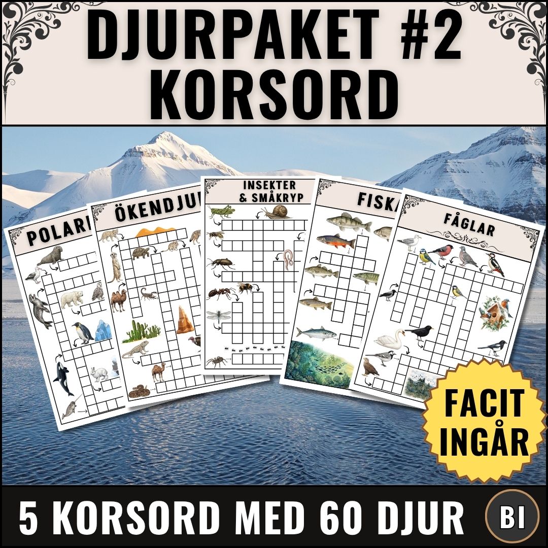 Djurkorsord #2 - 5 korsord i ett paket