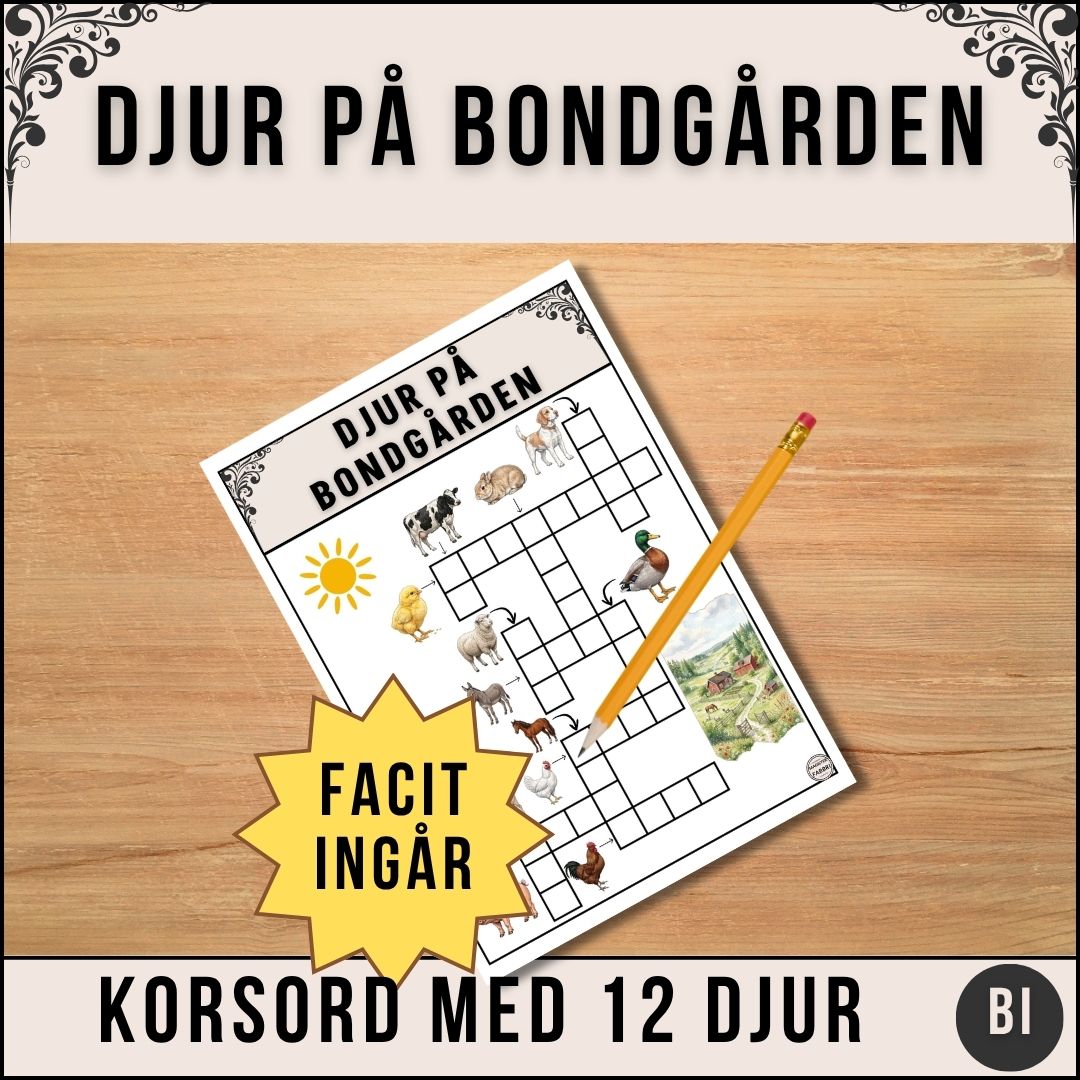 Djur på Bondgården - Korsord