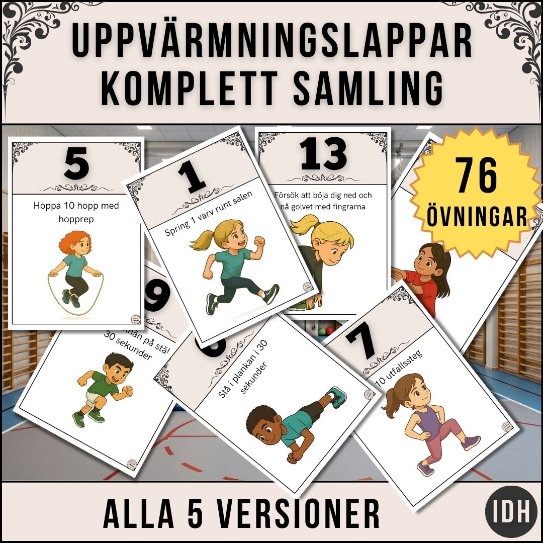 Stora paketet: Uppvärmningslappar för idrotten (76 övningar)