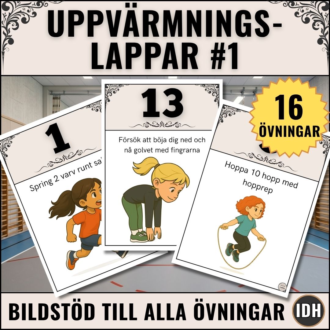 Perfekt uppvärmning för idrottslektionen med 16 uppgifter. Rörelseglädje och pulshöjande aktivitet