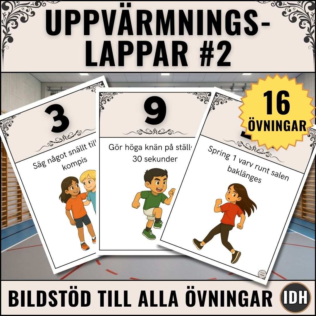 Perfekt uppvärmning för idrottslektionen med 16 uppgifter. Rörelseglädje och pulshöjande aktivitet