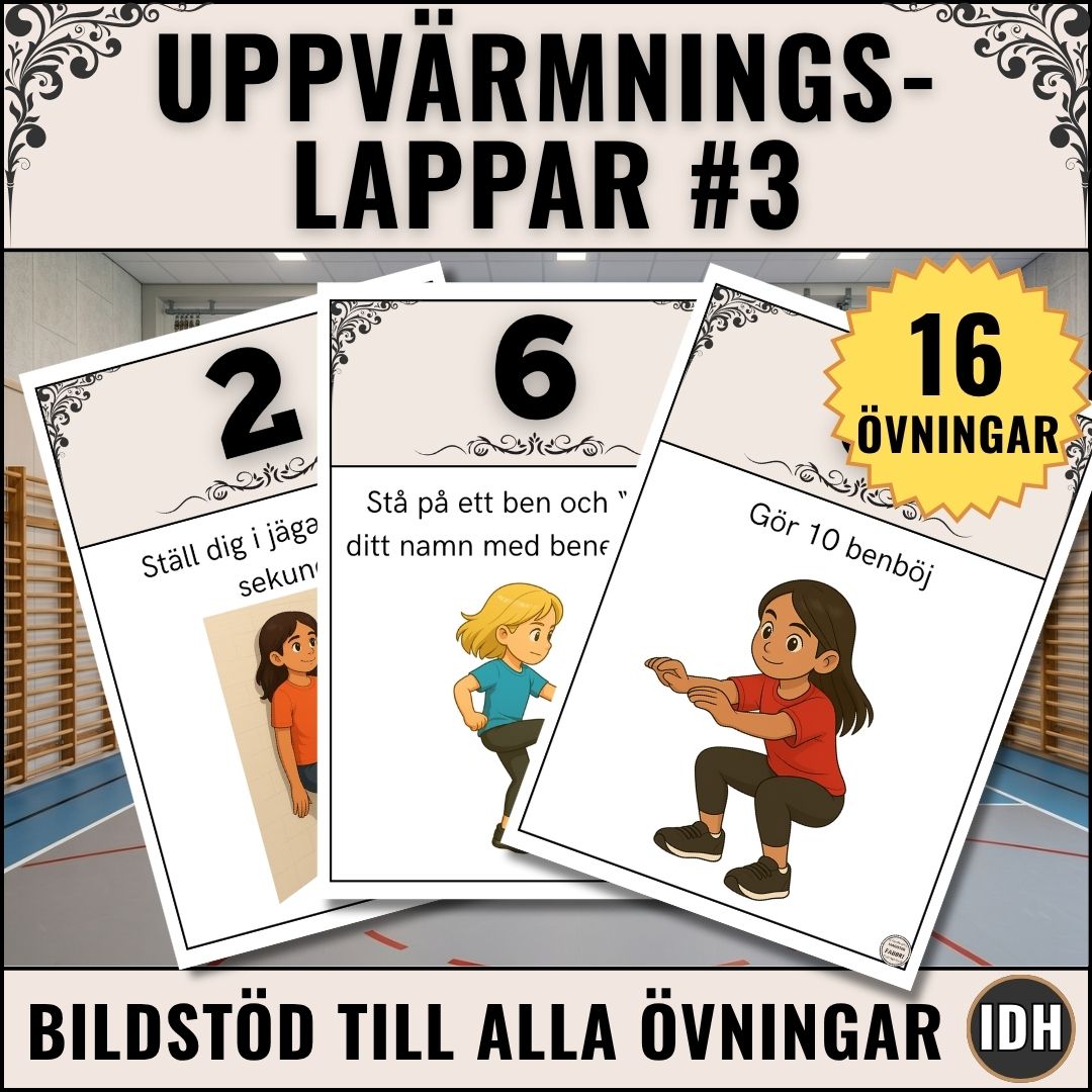 Perfekt uppvärmning för idrottslektionen med 16 uppgifter. Rörelseglädje och pulshöjande aktivitet