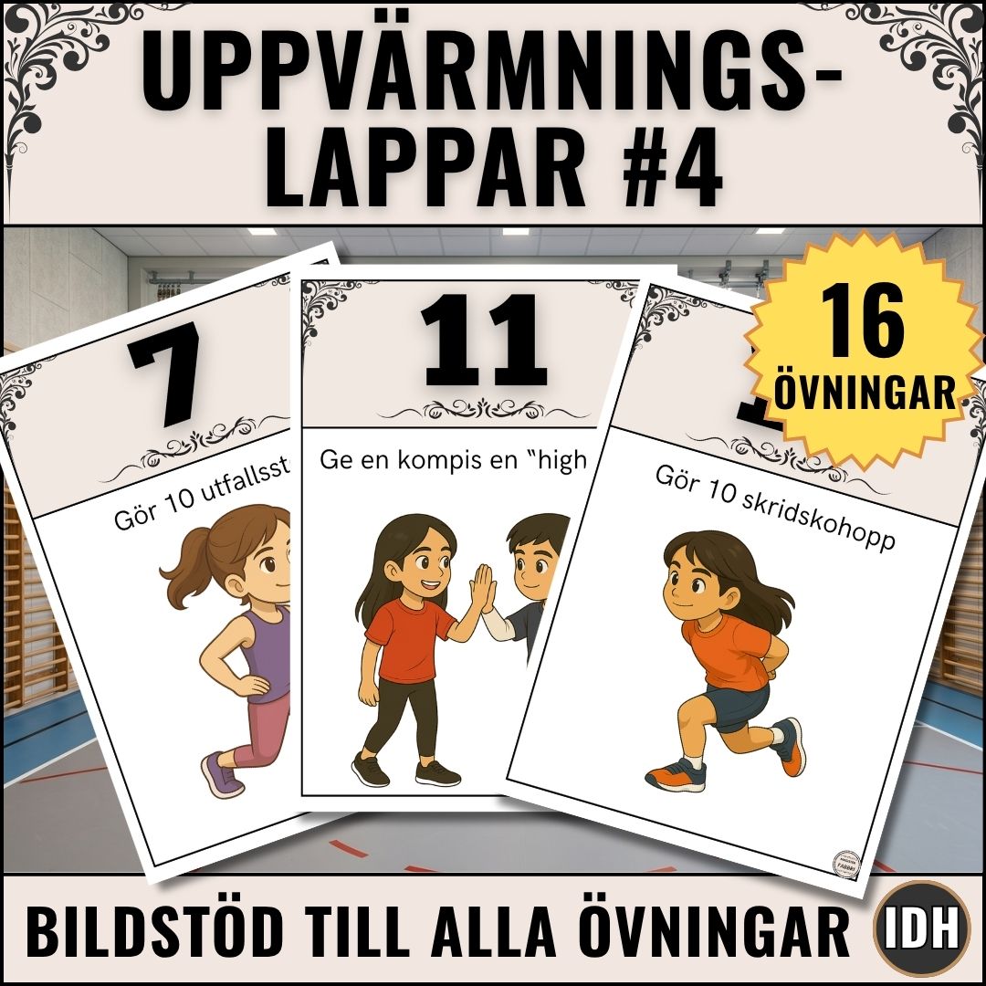Perfekt uppvärmning för idrottslektionen med 16 uppgifter. Rörelseglädje och pulshöjande aktivitet